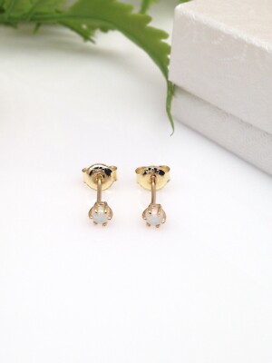 Round White Opal Stud Earrings Sterling Silver 925 Dainty Studs 2.9mm Gold