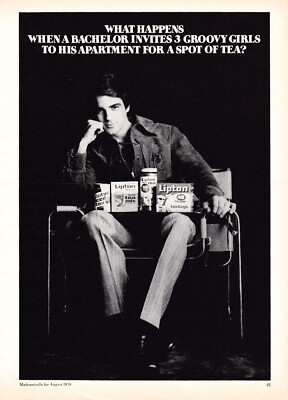 1970 4-Pg Lipton Tea Vtg Ad Bachelor 3 Groovy Girls Syracuse Dey Brothers