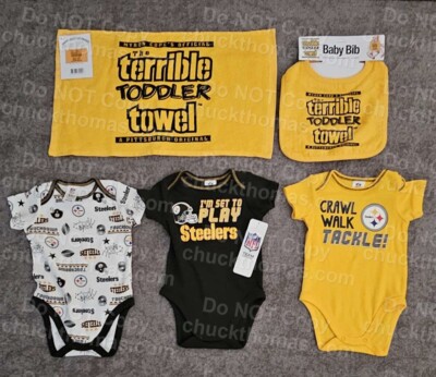 STEELERS Onesie Bodysuits 0/3 and 3/6M & Toddler Terrible Towel OR Bib NEW