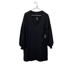 Express Womens Size Small Black Ponte Knit Balloon Lamp Sleeve V-neck Dress NWT