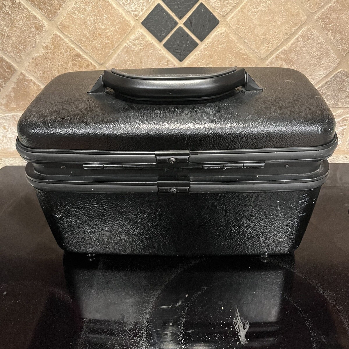 Samsonite メイクボックス ブラック　オリジナル度高い Vintage Samsonite Train Travel Make Up Case Black Hard Shell with