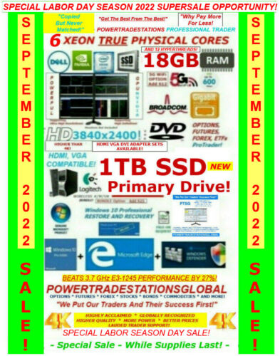 DELL TRADESTATION 4Mon Xeon3.6GHz6Core12HT 1TBSSD 18GBRAM W10P Trading Computer
