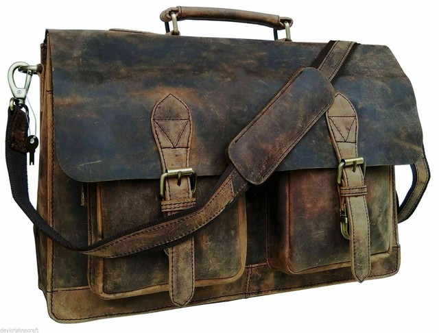 komalc 15 inch retro buffalo hunter leather laptop messenger bag