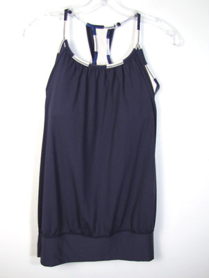 Lululemon No Limits Tank Size 6 Blue & Ivory Gathered Back Two Layer Tank Top