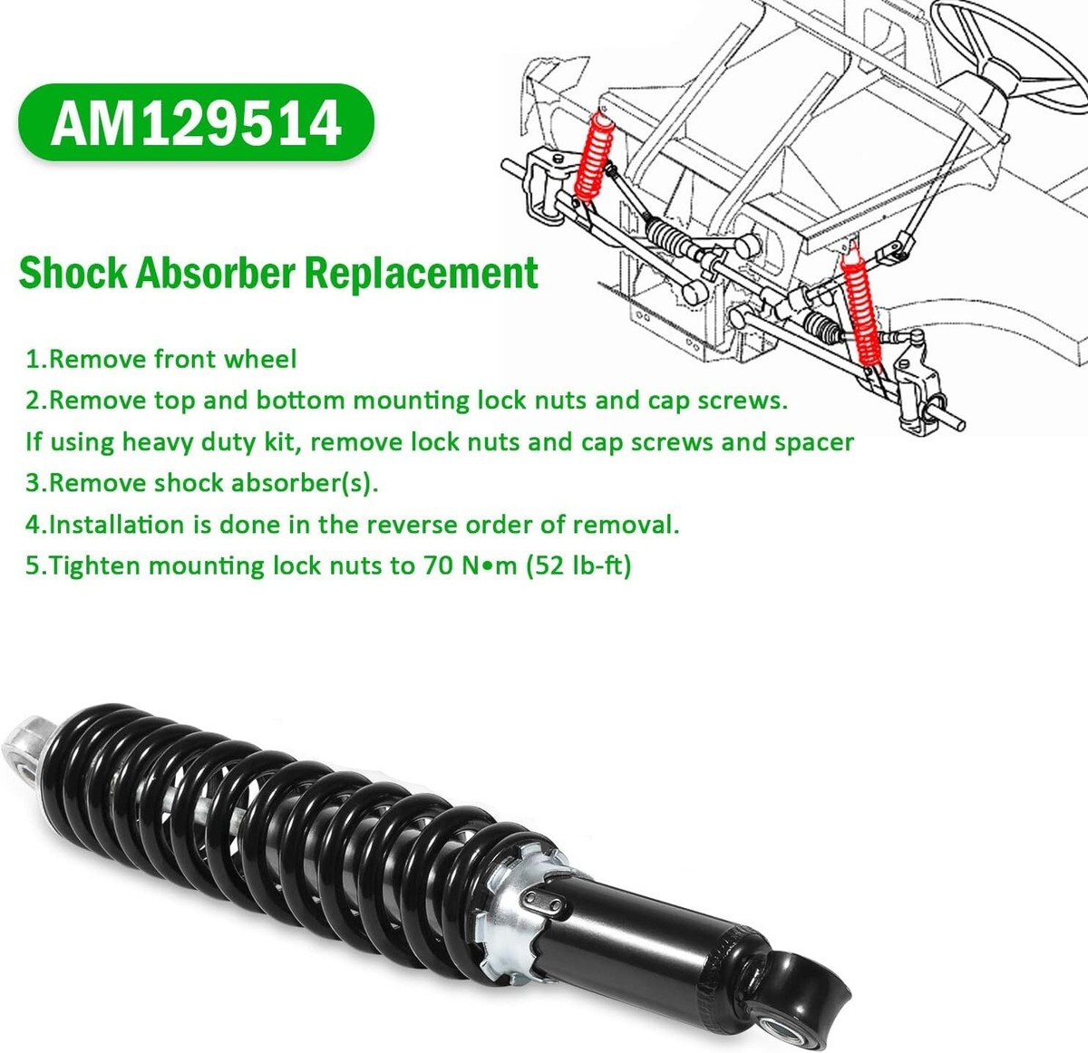 CTcar AM129514 - Kit di sospensione anteriore ammortizzatore, adatto per John Deere Gator 4X2 6X4 TE TH TS TX, molla a vite per ammortizzatore anteriore sinistro e destro CTcar AM129514 - Kit di sospensione anteriore ammortizzatore, adatto per John Deere Gator 4X2 6X4 TE TH TS TX, molla a vite per ammortizzatore anteriore sinistro e destro