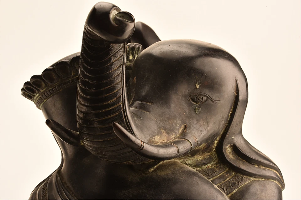 Antigua estatua de bronce tibetana Ganesh Kankiten deidad de la alegría en el budismo 13,4" Foto 4 de 4