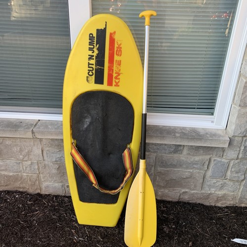 CUT 'N JUMP Knee Ski vintage Retro Rare Yellow Knee Board Kneeboard & Paddle