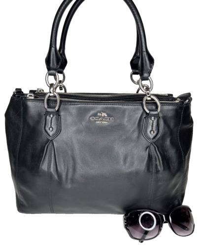 #Authentic COACH Colette Black Smooth Leather Sat… - image 1
