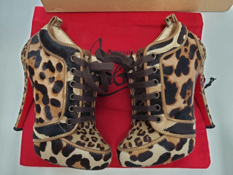 Christian Louboutin Bottes Courtes Léopard Facturées Droits Duty Paid 35 Femme - Photo 3/4