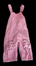 Vintage Overalls 1960s Baby Girl 12M Pink Poodle Dog Corduroy Biltmore MCM Retro