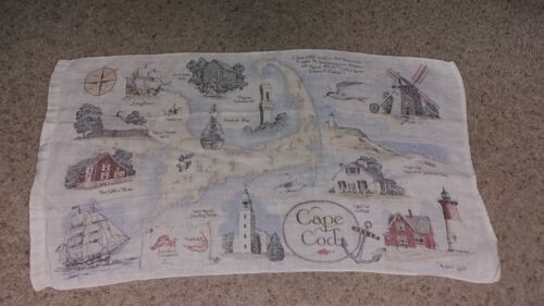 Vintage Mid Century Cape Cod New England Linen Printed Tea Towel 16" x 28" - Picture 1 of 1