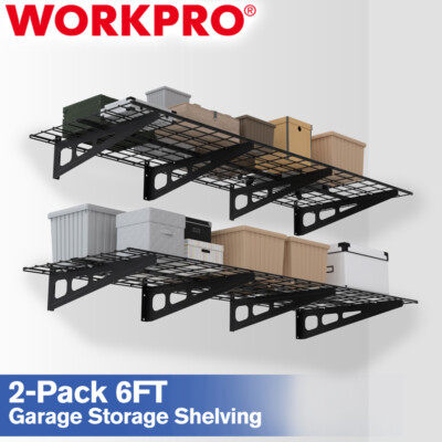 WORKPRO 2PCS 2x6FT Garage Wall Shelving 72''*24'' Heavy Duty Wall Mounted Shelving