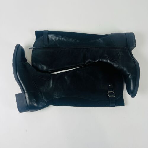 Botas de montar Born negras de tela de cuero para mujer 8M hasta la rodilla con hebilla y cremallera - Imagen 2 de 11