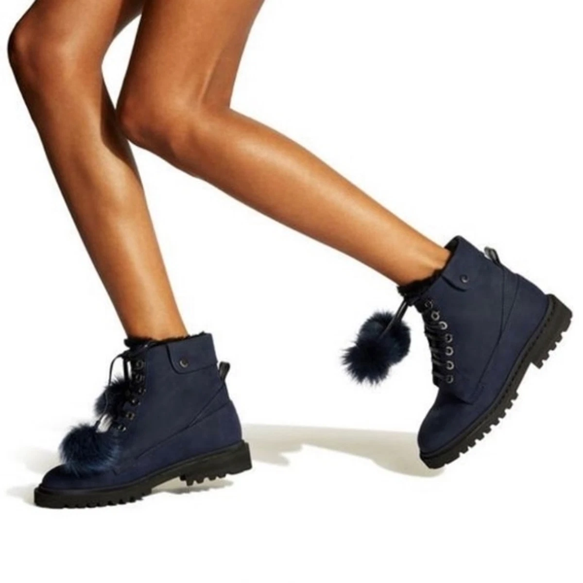 Jimmy Choo Navy Nubuck Leather Ankle Winter Combat Boots With
