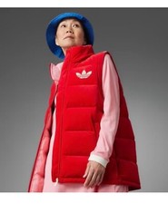 Adidas ORIGINALES MUJER ADICOLOR AÑOS 70 TERCIOPELO PLUMÓN PUFFER CHALECO DE LUJO, Rojo. Talla XL