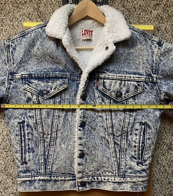 Vintage Womens Levi's Sherpa Acid Wash Trucker Jean Denim Jacket