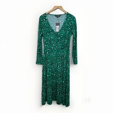 Sosandar Long Dress Green Animal Print Faux Wrap - Size 12 BNWT