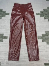 Aritzia Wilfred Glossy Faux Leather Pants Womens 8 Brown High Rise Straight Leg