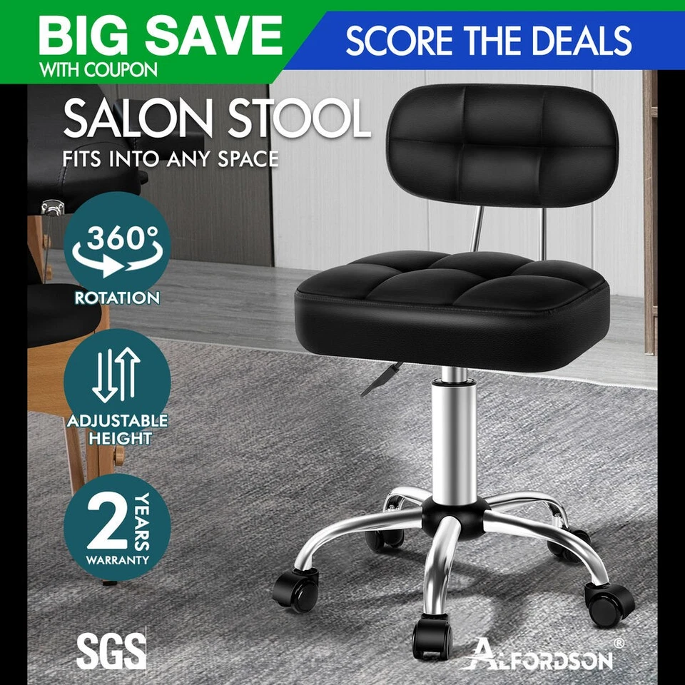 ALFORDSON Salon Stool Backrest Swivel Barber Hair Dress Chair Tufan Black