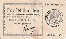 Tiengen - Gemeinde - 5 Milliarden Mark - KN 4st - Siegel einrandig - 5170.d.