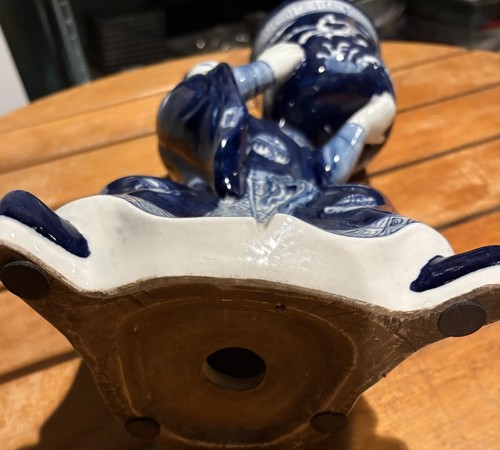 12.6''Old Qing Dynasty Blue White Porcelain Man People Person Wine Cup Statue - Picture 3 of 3