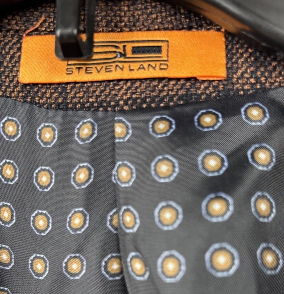 Double Breasted Steven Land Suit Brown/Black Plaid Style 40R Tapered Pants 34x27 - Image 4 of 4