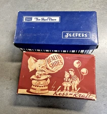 2 VTG Cardboard Children's Shoe Boxes Empty for Display HEALTH SHOES & JEEPERS