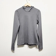 Alo Yoga Women's Airlift Lightweight Winter Warm Hooded Runner Fog Gray Sweater