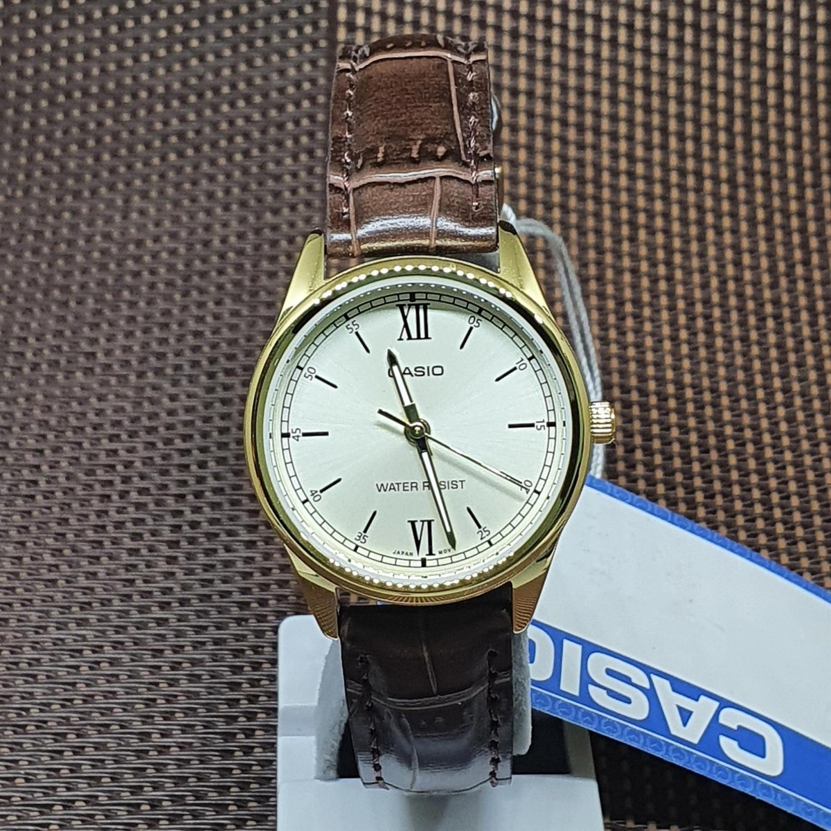 Casio LTP-V005GL-9B Analog Ladies Champagne Dial Brown Leather