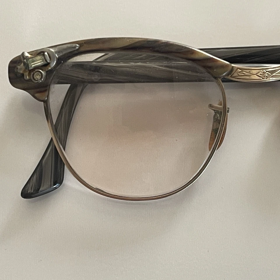 SOLO MARCOS DE DIAMANTES DE IMITACIÓN OJO DE GATO VINTAGE AÑOS 50 S/C 1/10 GAFAS RELLENAS DE ORO 12k EE. UU. Foto 3 de 4