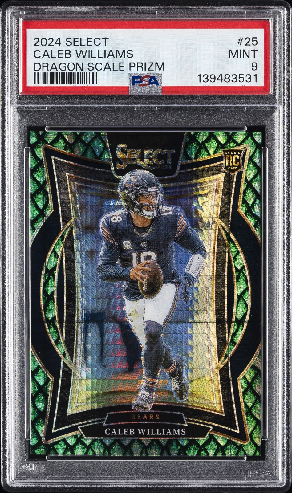2024 PANINI SELECT DRAGON SCALE PRIZM #25 CALEB WILLIAMS ROOKIE RC 32/81 PSA 9