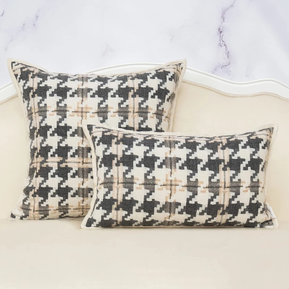 Funda Cojín Pata de Gallo 20 x 20 Pulgadas Marrón Claro Blanco Oscuro Lujo... Foto 3 de 4