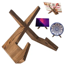 Cookbook Stand for Kitchen Wooden Holder Recipe for Counter Rustic - Brown