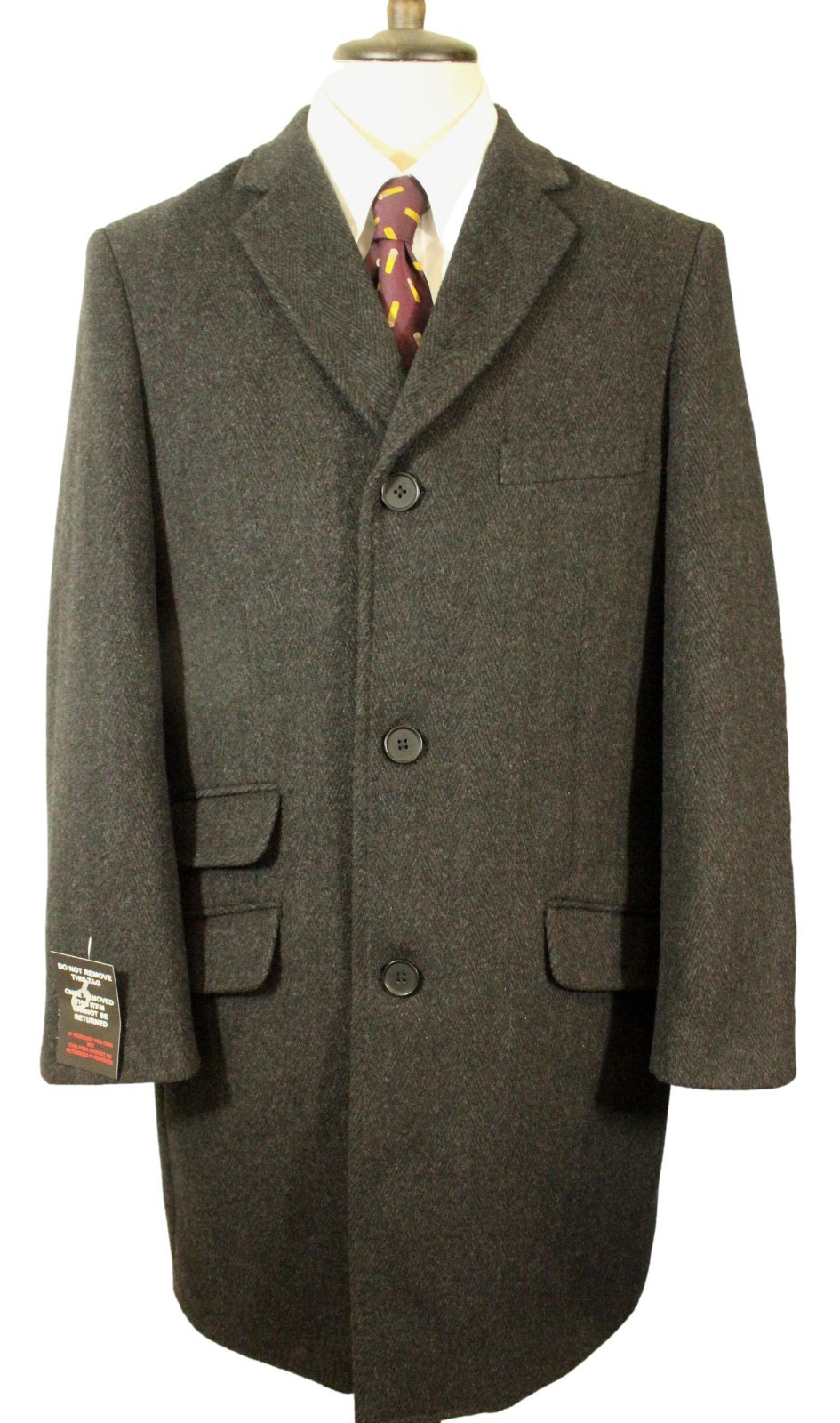 Greenwoods 38R Small Grey Tweed Modern Men's Overcoat