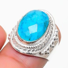 Blue Turquoise Gemstone 925 Sterling Silver Jewelry All Size Ring For Gift