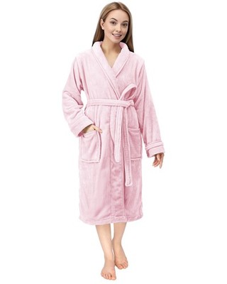 Morgenmantel Damen Fleece Plüsch Weich Bademantel Nachtwäsche Hausmantel (Gro...