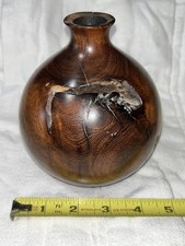 Hand Turned Burl Wood Vase 5  Tall