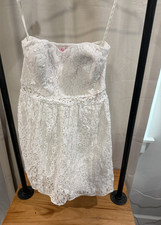 White Lace Floral Strappy Sleeveless Short Sundress Sweetheart Neck Women