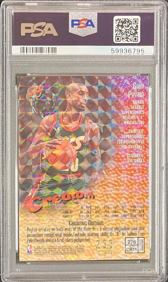 PSA 9 como nuevo 1997 mejor refractor Gary Payton en relieve #276 #233/263 plata Foto 2 de 2