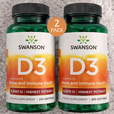 2 Pack Vitamin D-3 5000 IU 500 Softgels (2x250) Bone Health Immune Muscle Vit D3