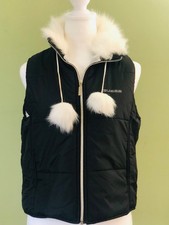 Guess Outerwear Puffer Vest w/ Faux Fur Collar Teens Black Size Medium
