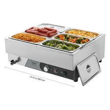 VEVOR Commercial Food Warmer 1500W Buffet Bain Marie with Lid  6 Food Pans