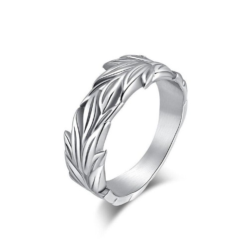 Jewelry Stainless Steel Men's Wheat Leaves Rings Vintage Biker Band Size 7-13 - Picture 5 of 23