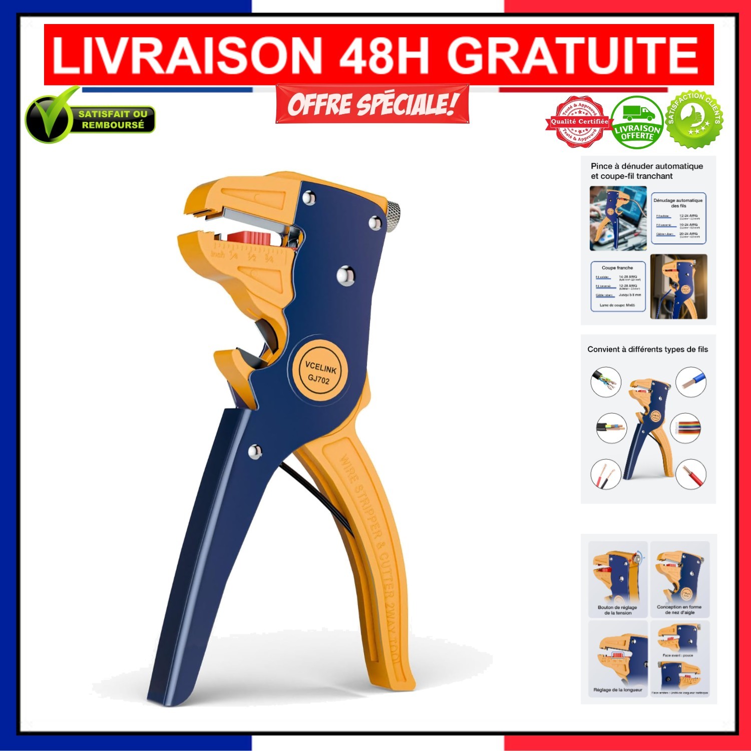 Pince à Dénuder Automatique VCELINK GJ702 idéale pour la Rénovation Maison et Petits Travaux