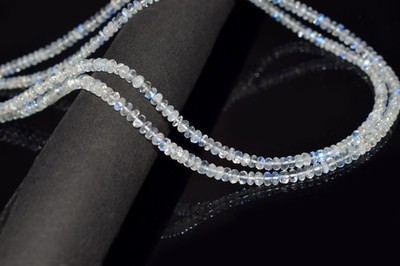 Flashy Moonstone Faceted Rondelle Gemstone Beaded Unisex 2 Layer Necklace 18''