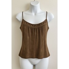 Selfesteem Vintage Camisole Brown & Gold 90s Y2K Sleeveless Ruched Top Size Larg