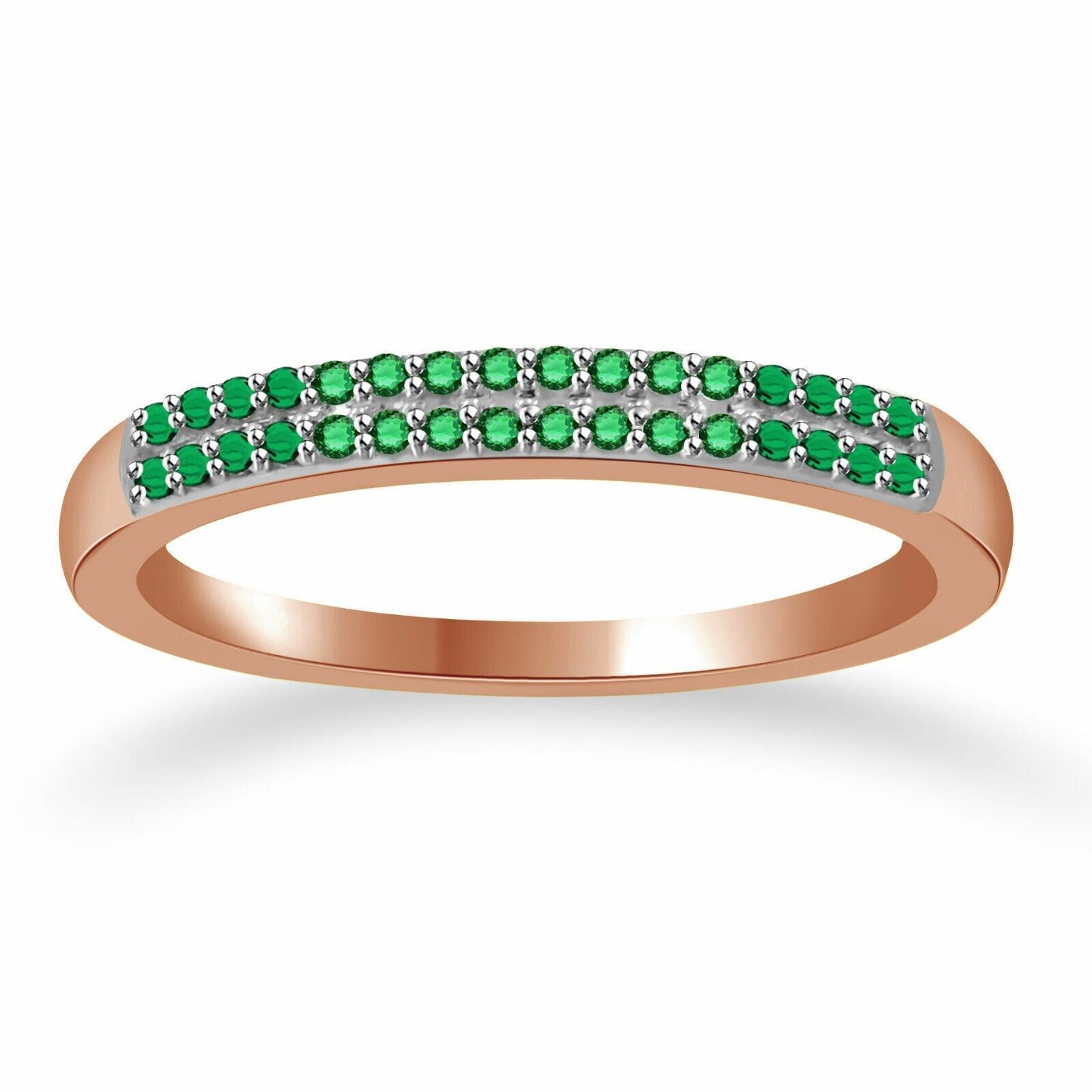 Simulated Emerald Anniversary Band Ring in 14K Rose Gold Plated Silver