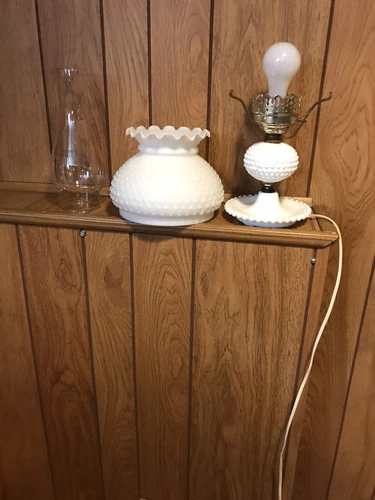 vintage hobnail milk glass hurricane lamp