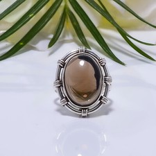 Natural Smoky Quartz Gemstone 925 Sterling Silver Ring Christmas Jewelry Gift.