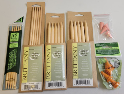 LOT OF 3 Birch Wood BRITTANY KNITTING NEEDLES Sets of 5 + Clover Protectors READ